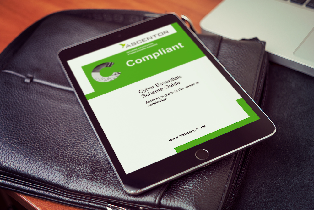 cyber essentials scheme guide displayed on a tablet